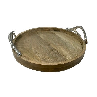 Deerfield Wood Platter with Aluminum Handles - Nat